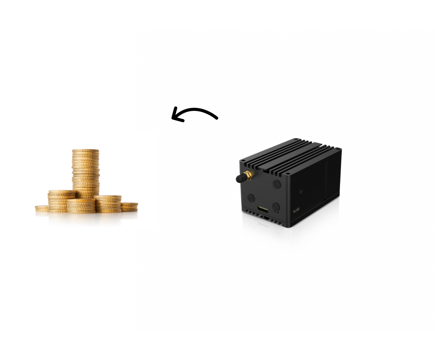RAK Wireless Helium Miner mit einem Pfeil zum Geld