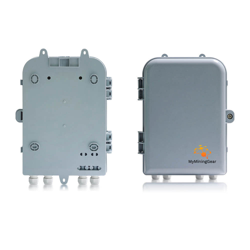 Vorderansicht und Rückansicht des Outdoor Case für einen Helium Hotspot Miner