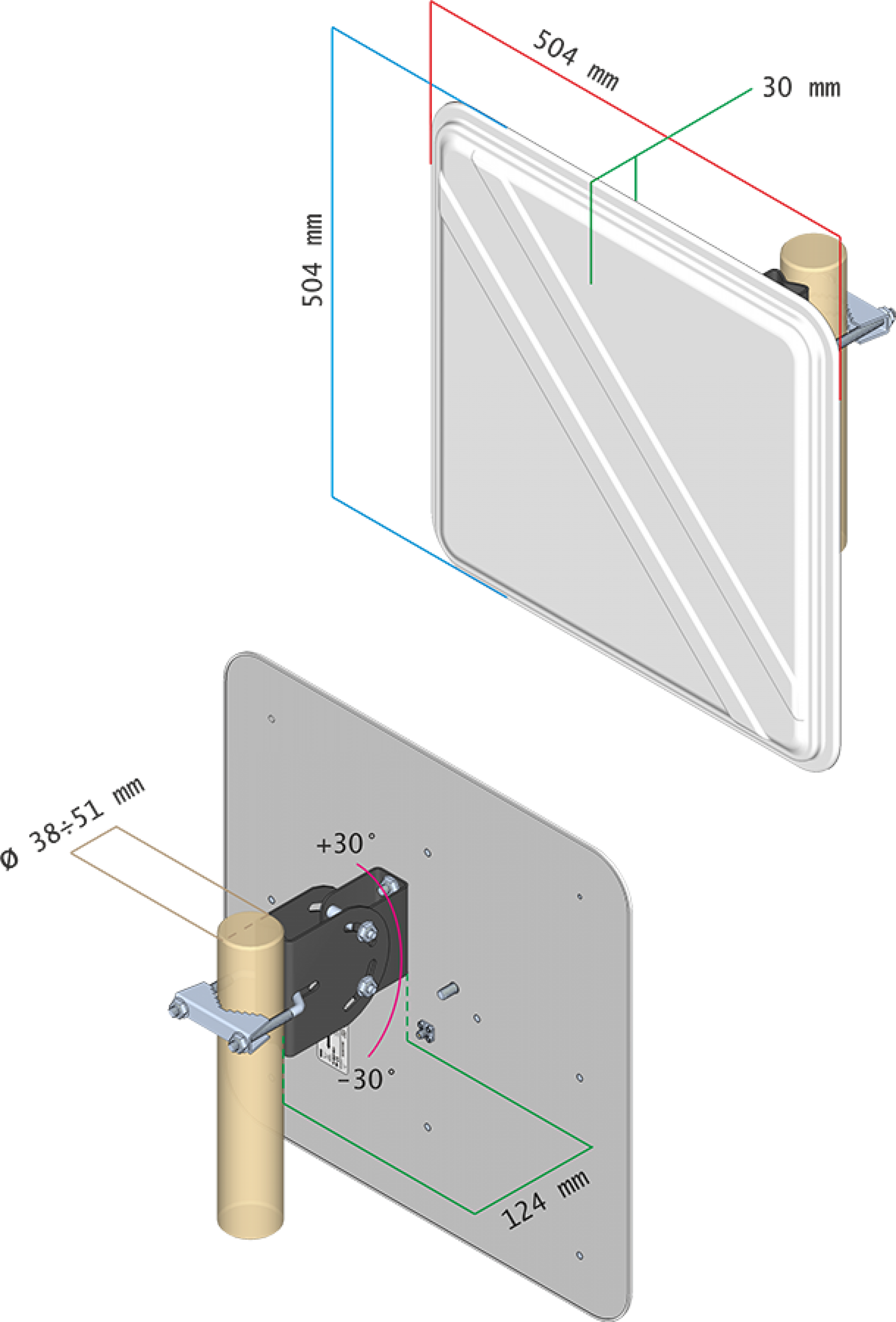 Abmessungen der 14dBi Interline Panel Helium Antenne 868 Direktional für das Helium Hotspot Crypto Mining